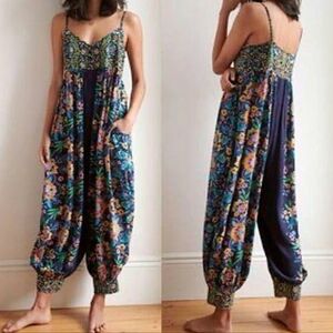 Anthropologie Blue Foral Jumpsuit
